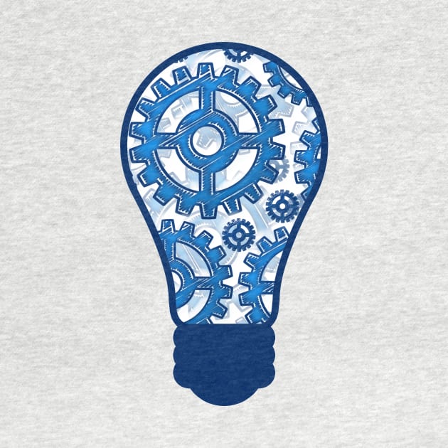 Blue gears light bulb by Gaspar Avila